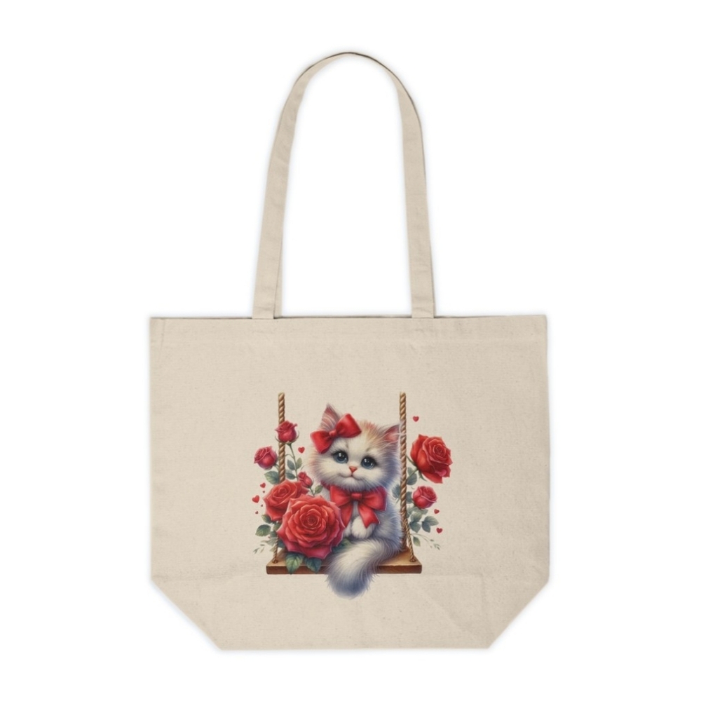 Cute Cat On A Swing Custom Canvas Tote Bag